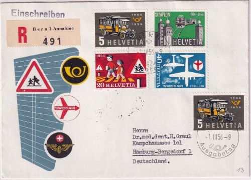 Schweiz - Jahresereignisse 1956 Schmuck-FDC/Einchreibebrief ESST Bern 1.3.56