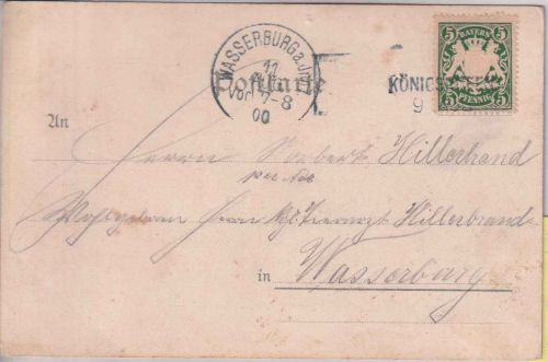 Bayern - Königshofen 9. AUG Aushilfs-L2 (1900) Karte n. Wasserburg