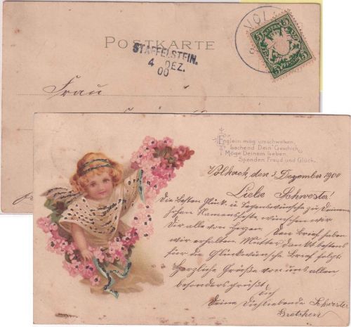 Bayern - Staffelstein 4. DEZ. 00 Aushilfs-L3 Ankunftsstempel Karte v. Volkach