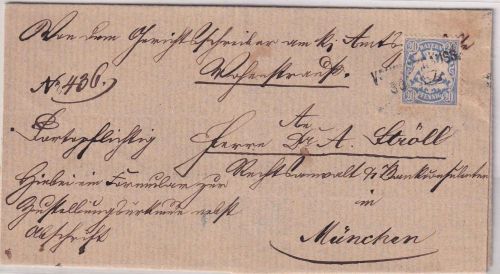 Bayern - Vohenstrauss 30. DEZ. Aushilfs-Ra2 Zustellurkunde n. München (1881)