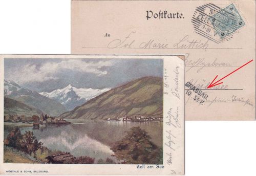 Bayern - Grassau 10. SEP. Aushilfs-L2 Ankunftsstpl. a. Karte aus Österreich 1900