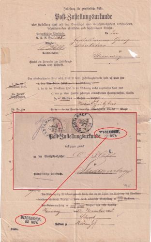 Bayern - Stadtamhof 22. NOV Aushilfs-L2 Ortszustellurkunde m. Nachporto