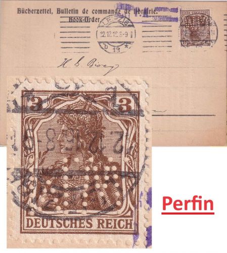 DR - 3 Pfg. Germania Perfin "M.W." Bücherzettel/Karte Leipzig 1916 Zensur