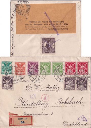 Tschechoslowakei - 3x100 H. Republik u.a. Einschreibebrief Praha 1922 Zensur