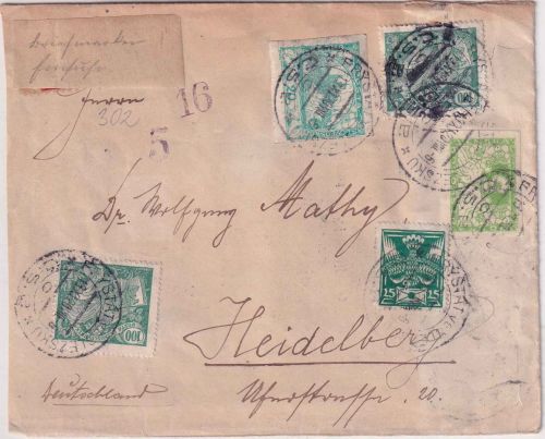 Tschechoslowakei - Frystat 13.11.20 Einschreibebrief n. Heidelberg - Zoll !!
