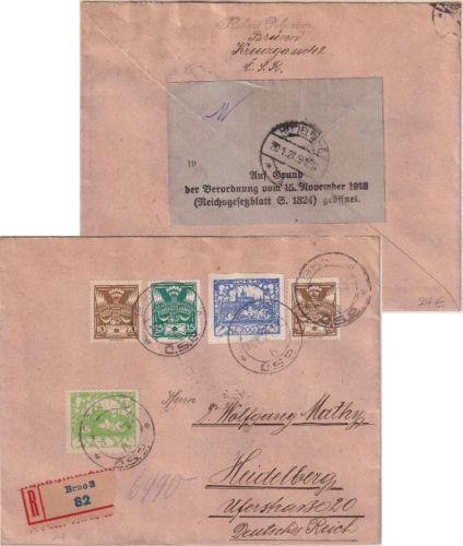 Tschechoslowakei - 200 H. Hradschin u.a. Einschreibebrief Brno 1921 Zensur
