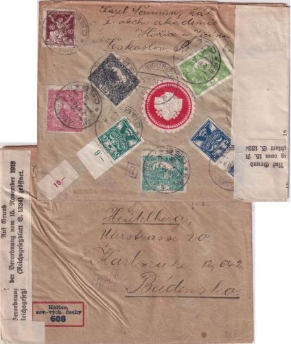 Tschechoslowakei - 120 H. Hradschin geschn. u.a. Einschreibebrief Horice 1920