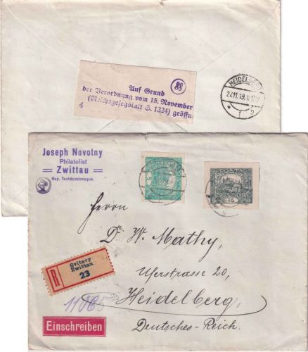 Tschechoslowakei - 75+5 H. Hradschin geschn. Einschreibebrief Svitavy 1919