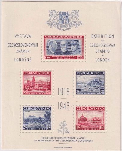 Tschechoslowakei - CZ Stamp Exhib. London 1943 private Blockausgabe postfrisch