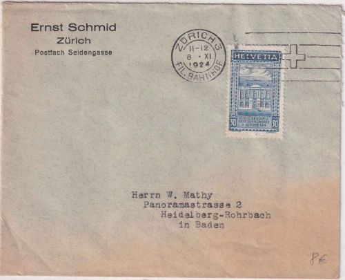 Schweiz - 30 Rp. 50 J. Weltpostverein/UPU Brief Zürich - Heidelberg 1924