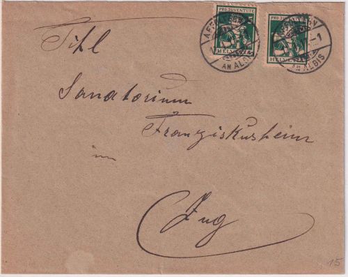 Schweiz - 2x5 Rp. Juventute/Trachten 1916 Brief Affoltern - Zug 1917
