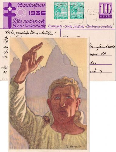 Schweiz - Bundesfeier 10 Rp. Sonderganzsache+Zusatz Billetstpl. Bäretswil 1928