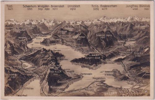 Schweiz - Luzern Vierwaldstätter See Vogelperspektive sw-Foto-AK ca. 1930