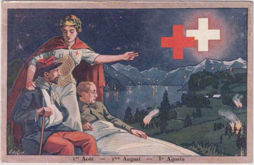 Schweiz - Rotes Kreuz Verwundete farb. Erinnerungspostkarte Meiringen 1.8.18