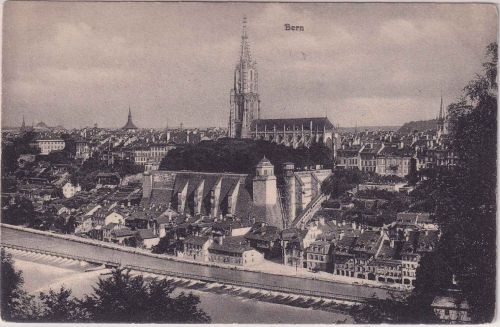 Schweiz - Bern Satdtansicht m. Kirche sw-AK gelaufen 1909