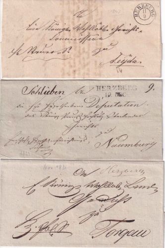 Preussen - Herzberg ca. 1820-1840 3 markenlose Briefe (1x m. Inhalt)
