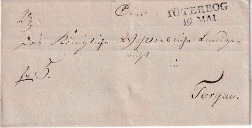 Preussen - Jüterbog 19. MAI L2 Francobrief n. Torgau ca. 1830