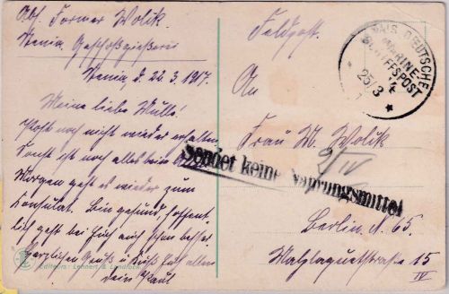 DR/DP Türkei - MSP No. 14 (RPD General) 25.3.17 Feldpostkarte Nebenstempel !