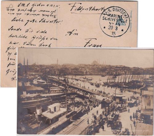 DR/DP Türkei - MSP No. 14 (RPD General) 20.3.15 Feldpostkarte Abs. SMS Goeben