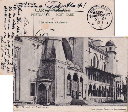 DR/DP Türkei - MSP No. 29 (SMS Goeben) 13.1.17 Feldpostkarte n. Alt-Ranft