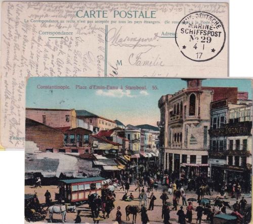 DR/DP Türkei - MSP No. 29 (SMS Goeben) 4.1.17 Feldpostkarte n. Leipzig