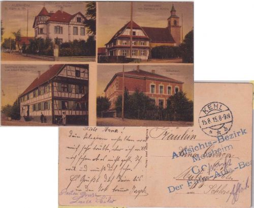 DR - Aufsichts-Bezirk Molsheim Geprüft... Zensur-L4 Feldpostkarte Kehl 1915