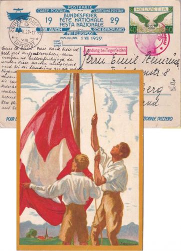 Schweiz - 40 Rp. Sonderganzsache Bundesfeier 1929 SST Schweiz. Ballonpost