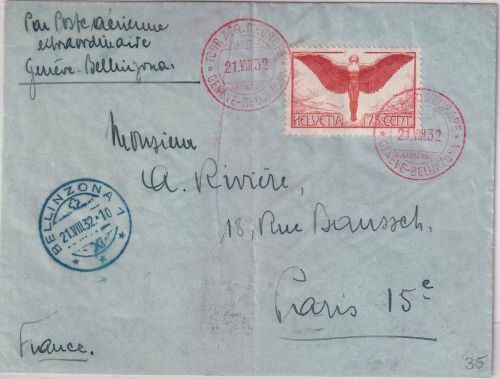 Schweiz - Europarundflug Etappe Genf/Bellinzona 21.7.32 Ableitung FRANKREICH