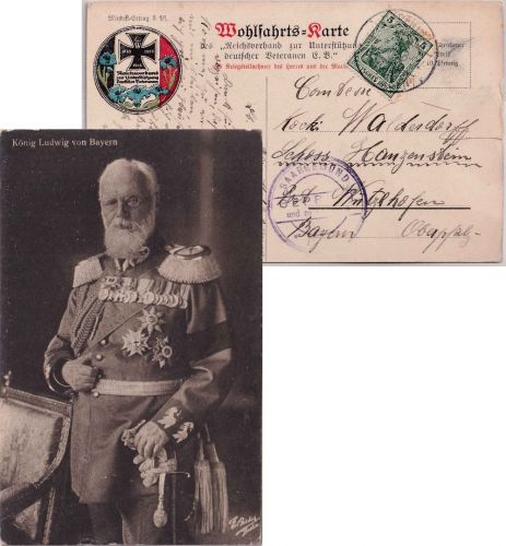 Bayern - König Ludwig III. Uniform/Orden sw-AK Bärenthal 1916 Zensur Saargemünd
