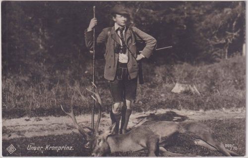 Preussen - Kronprinz Wilhelm Jagd toter Hirsch ungelaufene sw-Foto-AK ca. 1910