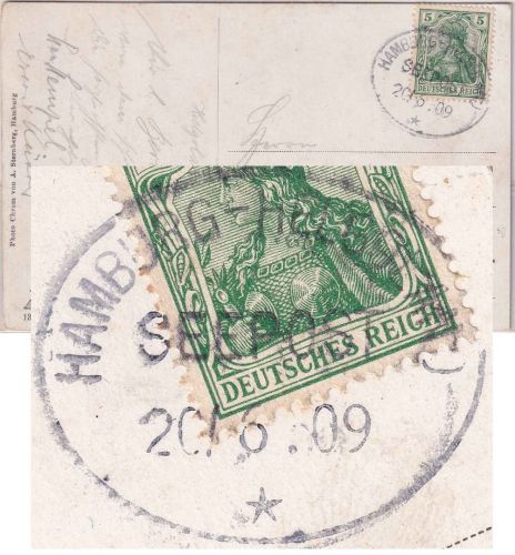 DR - Hamburg Helgoland Seepost Ovalstpl. Karte Helgoland - Karlsruhe 1909