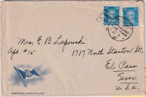 DR - 2x25 Pfg. Goethe Brief n. USA Dt. Amerik. Seepost Hamburg New York 1928