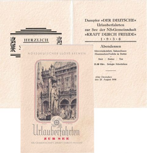 DR - Norddeutscher Lloyd Bremen "Der Deutsche" Urlauberfahrten Speisekarte 1936