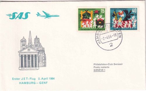 BRD/Schweiz - SAS Erstflug Hamburg - Genf 2.4.64 Schmuckkuvert