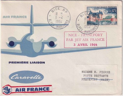Frankreich - Air France Erstflug Nizza - Frankfurt a/M. Schmuckkuvert 3.4.64