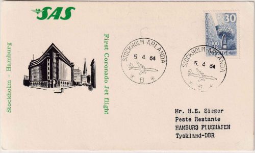 Schweden - Scandinavian Airlines SAS Erstflug Stockholm - Hamburg 5.4.64