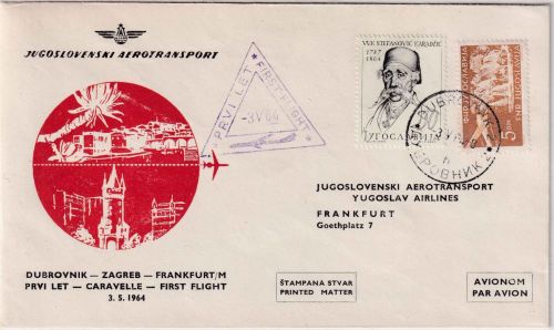 Jugoslawien - Jugoslovenski Aerotransport JAT Erstflug Dubrovnik - FFM 3.5.64