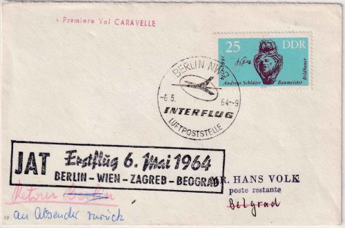 DDR - Jugoslovenski Aerotransport JAT Erstflug Berlin - Belgrad 6.5.64