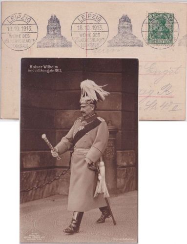 Preussen - Kaiser Wilhelm II. Uniform Marschallstab sw-Foto-AK 1913 SST Leipzig