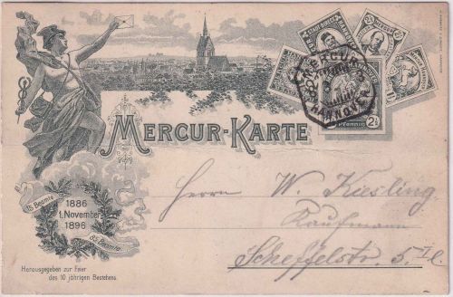 Hannover - 2 1/2 Pfg. grün Ganzsache Mercur-Karte 10 Jahre 1886-1896 gebraucht