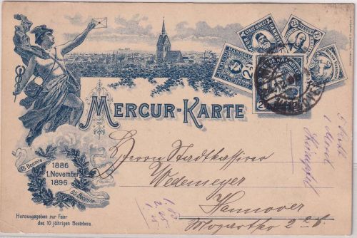 Hannover - 2 1/2 Pfg. blau Ganzsache Mercur-Karte 10 Jahre 1886-1896 gebraucht