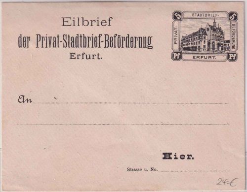 Erfurt - Privat-Stadtbriefbeförderung 5 Pfg. Ganzsache/Eilbrief 122x95mm 1888