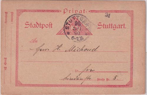 Stuttgart - Stadtpost Hansa 3 Pfg. Ganzsache/Karte 20.9.90
