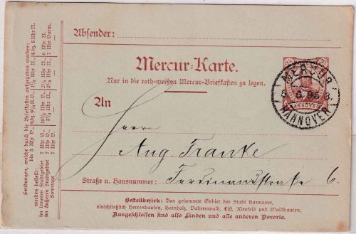 Hannover - Mercur 2 1/2 Pfg. Ganzsache/Karte 5.6.95