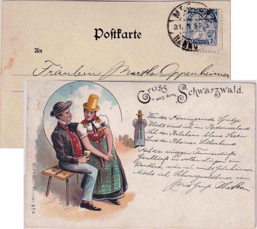 Hannover - Mercur 2 1/2 Pfg. Ortskarte/farb. Trachten-AK Schwarzwald 31.5.97