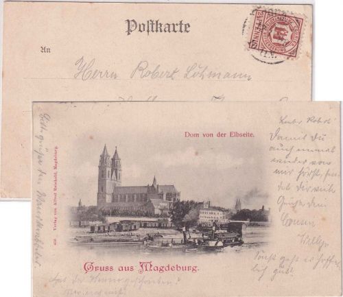 Magdeburg - Courier 2 1/2 Pfg. Wappen AKnsichtskarte Dom 12.1.98