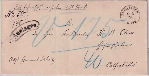 DR - Gardelegen 12.1.76 K1 Auslagen-Portobrief n. Wolfenbüttel - ohne Inhalt