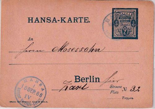 Berlin - Hansa Verkehrsanstalt 2 Pfg. Ganzsache/Karte 16.9.86