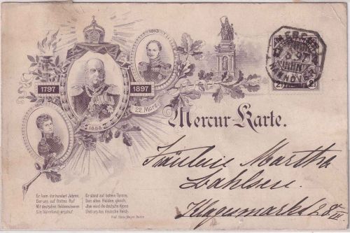 Hannover - Mercur 2 1/2 Pfg Götterbote Jubiläumsganzsache1797/1897/Karte 17.5.97