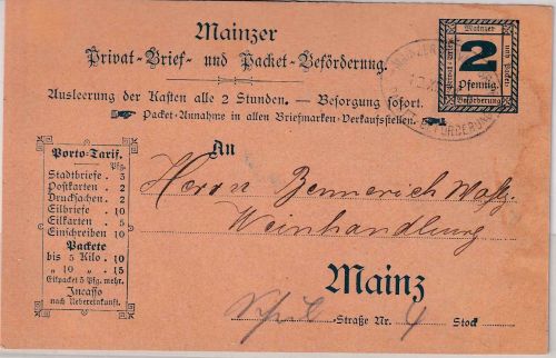 Mainz - Privat-Brief-Beförderung 2 Pfg. Ganzsache/Karte 12.12.94